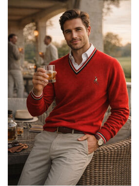 Johnnie Walker Sweater Men S Lambswool Scotland Logo Golf Red Vtg Country Club